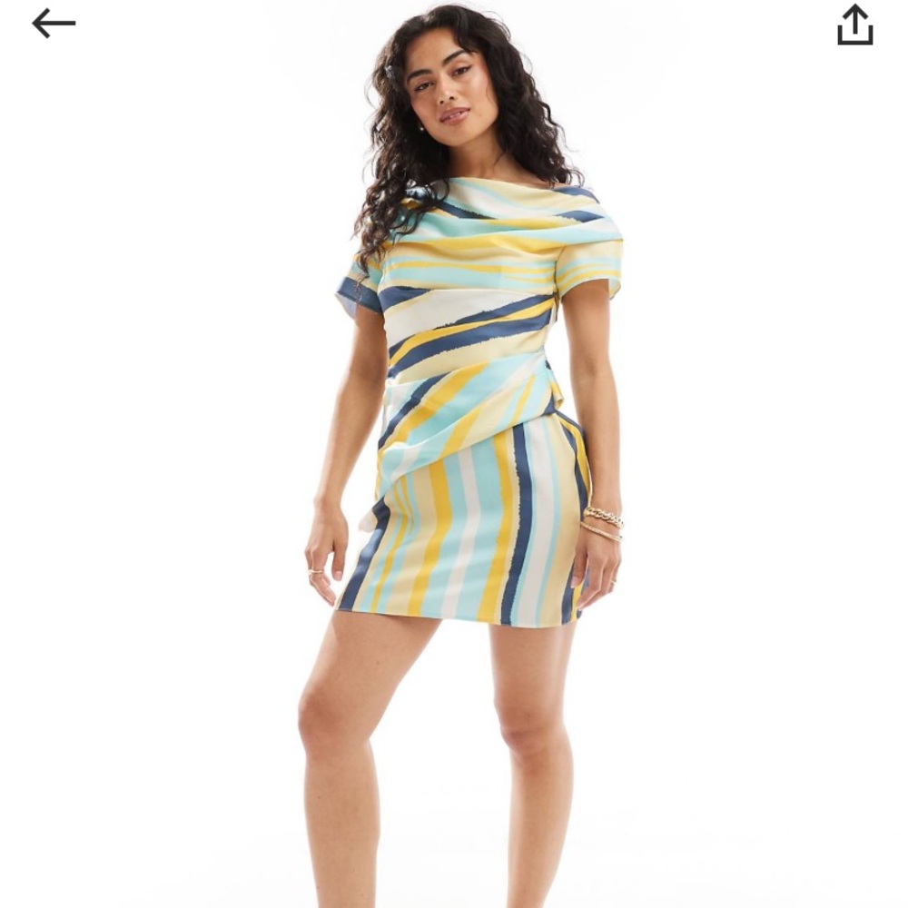 Blue and Yellow Asymmetrical Wrap Mini Dress